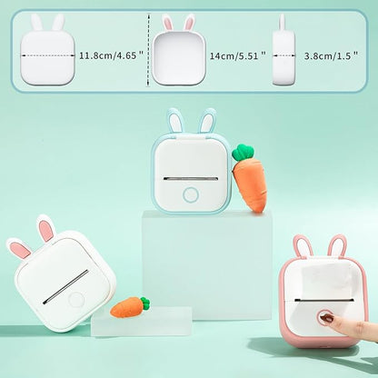 Memoking T02 Protective Case-Bunny Ears Shape Soft Silicone BPA-Free Cute Design Printer Cover, Compatible with T02 Mini Bluetooth Wireless Portable Mobile Pocket Printer, White