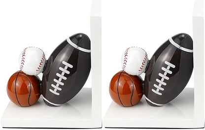 Resin Bookend Football Basketball Book Stopper Heavy Duty Bookend Modern Geometric Design for Home Library Office School Book Display