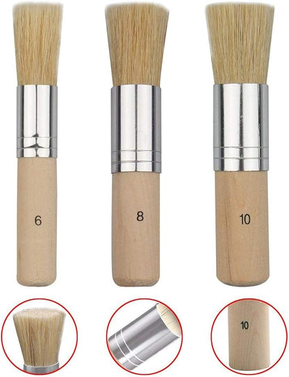 Wooden Stencil Brush (Set of 3), Natural Bristle Brushes Perfect for Acrylic Painting, Oil Painting, Watercolor Painting, Stencil Project, Card Making and DIY Art Crafts