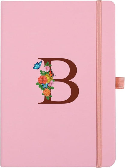 Pink Notebook for Women, 5.7"X8.3" A5 Journal Notebook with Letter B, Dual-Sided Writing Notebook with Dividers, Cute Leather Journal for Work, Business, School, Meetings, Travelers, Small Notebook