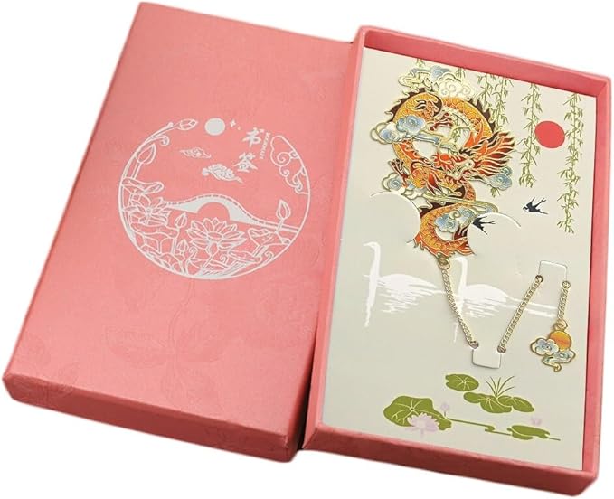 MOZART Chinese Dragon Gift Box Chinese Style Brass Bookmark Classical Mythological Characters Mountain and Sea Sutra Series Creative Cultural Copper Bookmark Metal Bookmarks