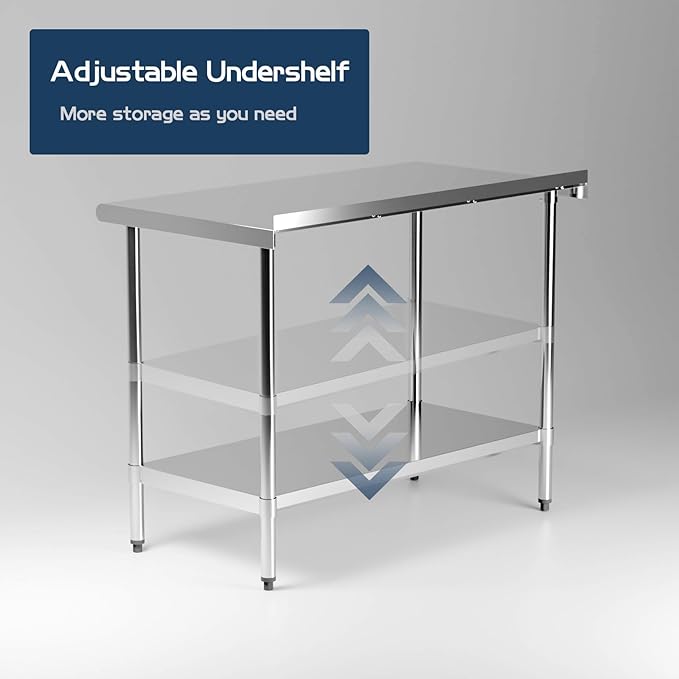 Stainless Steel Table for Prep & Work with Blacksplash and Adjustable Undershelf 36 x 24 inches,3ft, Heavy Duty Commercial Kitchen Table for Restaurant, Home, Hotel, Kitchen Prep Tables