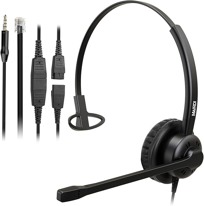 MAIRDI Phone Headset with Noise Canceling Microphone, Call Center Office Headset with RJ9 Jack & 3.5mm Connector for Landline Deskphone Cell Phone PC Laptop, Telephone Headset Work for Polycom