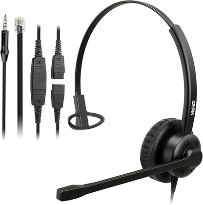 MAIRDI Phone Headset with Noise Canceling Microphone, Call Center Office Headset with RJ9 Jack & 3.5mm Connector for Landline Deskphone Cell Phone PC Laptop, Telephone Headset Work for Polycom