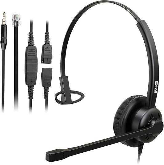 MAIRDI Phone Headset with Noise Canceling Microphone, Call Center Office Headset with RJ9 Jack & 3.5mm Connector for Landline Deskphone Cell Phone PC Laptop, Telephone Headset Work for Polycom
