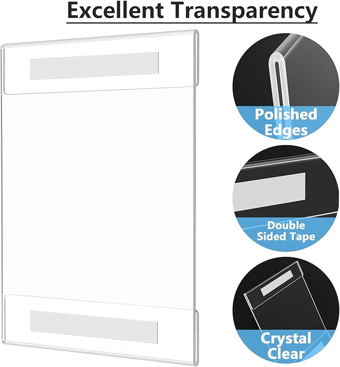 MaxGear Acrylic Sign Holder 8.5 x 11 Wall Mount Clear Plastic Sign Holders with Double-Sided Tape, Clear Sign Holder Paper Poster Door Document Flyer Acrylic Frame for Office, Home, Store, Restaurant