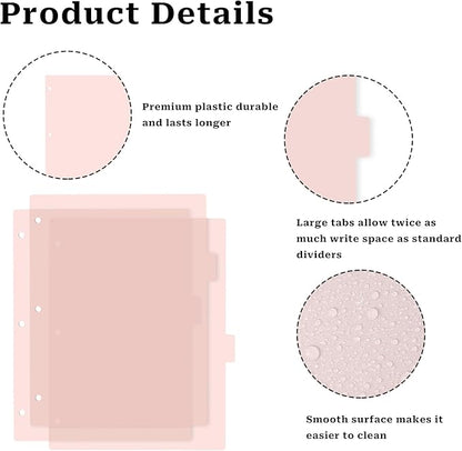 3 Ring Pink Binder Dividers with 8-Tabs, A4 Pink Binder Dividers, Sturdy Plastic Dividers, Aesthetic Dividers for Binder, Suitable for Notebooks and Binders, Tabs for Binder, 3 Hole Punch (Pink,A4)