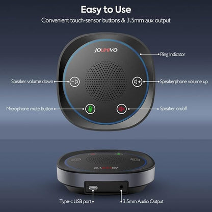 JOUNIVO USB Speakerphone, Omnidirectional Computer Speaker with Microphone,Plug and Plays Portable Speaker with Microphone for Holding Meetings Anywhere with Immersive Sound