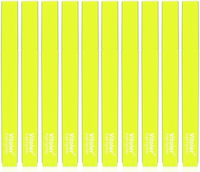Vitoler Fluorescent Yellow Highlighters,10 Pack Bright Color Chisel tip Highlighters for Adults Kids in the Home School Office