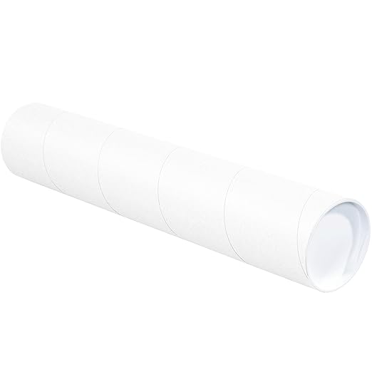 BOX USA BP4012W Mailing Tubes with Caps, 4" x 12", White (Pack of 15)