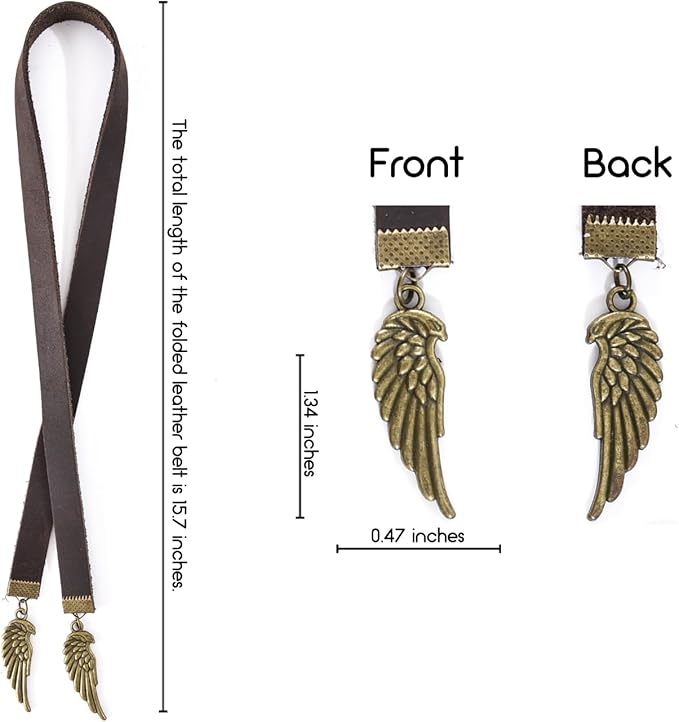 Bookmarks, Handmade Retro Angel Wings Bookmark with Long Leather Straps, Book Mark for Book Lover Gifts for Women Men (Style 23)