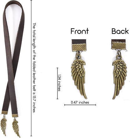 Bookmarks, Handmade Retro Angel Wings Bookmark with Long Leather Straps, Book Mark for Book Lover Gifts for Women Men (Style 23)