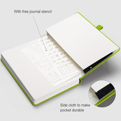 AHGXG Bullet Dotted Journal - 320 Numbered Pages Dot Grid Notebook A5 Thick Journal, 100gsm Thick Dotted Paper, Leather Hardcover,Inner Pocket, 5.75'' × 8.38'' - GrassGreen