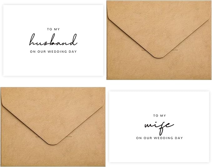 Set of 2 Wedding Cards for Husband and Wife with Matching Envelopes, To My Husband on our Wedding Day Card, To My Wife on our Wedding Day Card. （Husband/Wife B）
