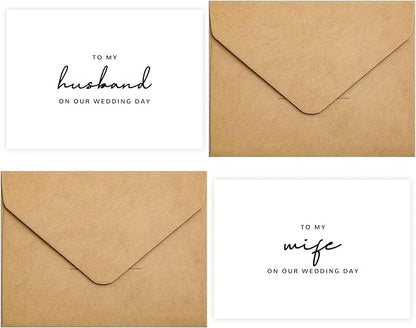 Set of 2 Wedding Cards for Husband and Wife with Matching Envelopes, To My Husband on our Wedding Day Card, To My Wife on our Wedding Day Card. （Husband/Wife B）