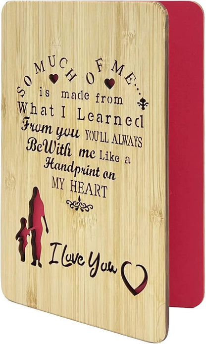 Mothers Day Cards,Handmade Bamboo Greeting Cards,Wooden Thankyou Card,Mother's day Card for Mom,Mum,Mom and Me