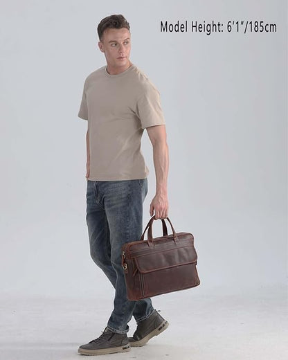 Full Grain 17.3" Leather Briefcase Messenger Laptop Bag For Men