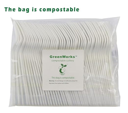 GreenWorks 1000 Count 7" Heavy-duty Compostable Forks, BPI Certified Large Bulk Disposable Cutlery Fork