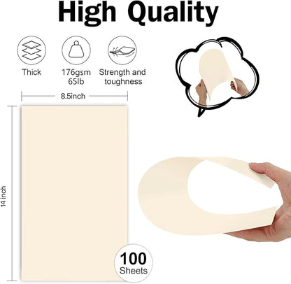 8.5x14 Cream Cardstock, 65lb Legal Thick Card Stock Paper 100 Sheets, Goefun Heavyweight Cardstock Printer Paper for Arts and Crafts, Posters, Brochures, Menus, Cards, Covers