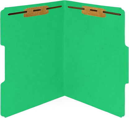 50 Green Fastener File Folders - 1/3 Cut Reinforced Tab - Durable 2 Prongs Bonded Fastener Designed to Organize Standard Medical Files, Law Client Files, Office Reports - Letter Size, Green, 50 Pack