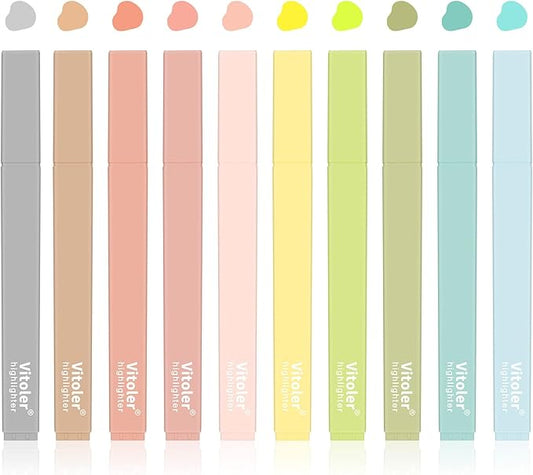 Vitoler Bible Highlighters with Soft Chisel Tip,10Pcs,Aesthetic No Bleed Dry Fast Easy to Hold, Bible Highlighters,Cute Highlighters for School Office Supplies