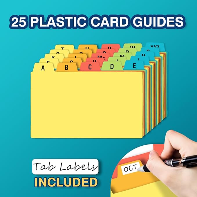 H4D 3x5 Index Card Holder with 100 Heavyweight Ruled Index Cards and 25 Plastic Dividers, Lime Green