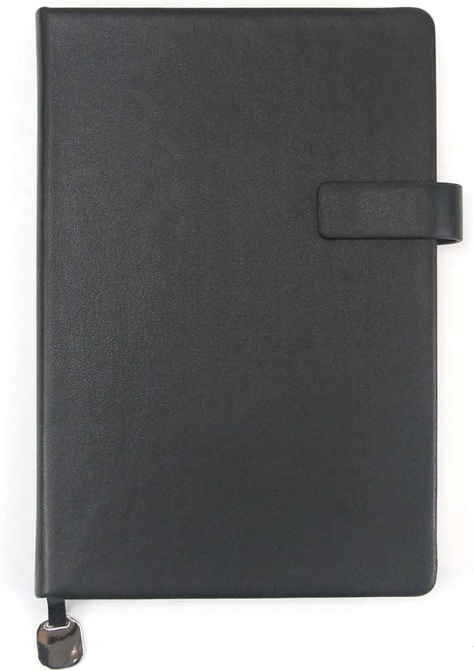 A5 Hard Cover Notebook with Pen Holder, Gold Edges & 180° Lay Flat - Large 5x8.25 Blank, Gift Box - Durable Journal for Office, Study, Travel - Writers, Students (Black)