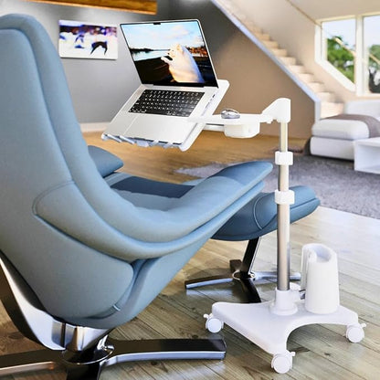 LEVO G2-801 Deluxe Rolling Laptop Stand with Mouse Tray - Silver & White