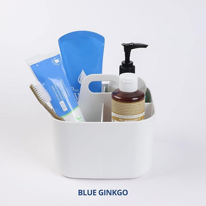 BLUE GINKGO Stackable Organizer Caddy – Korean-Made Portable Tote for Bathroom, Office, Crafts, or School Supplies (Square, White)