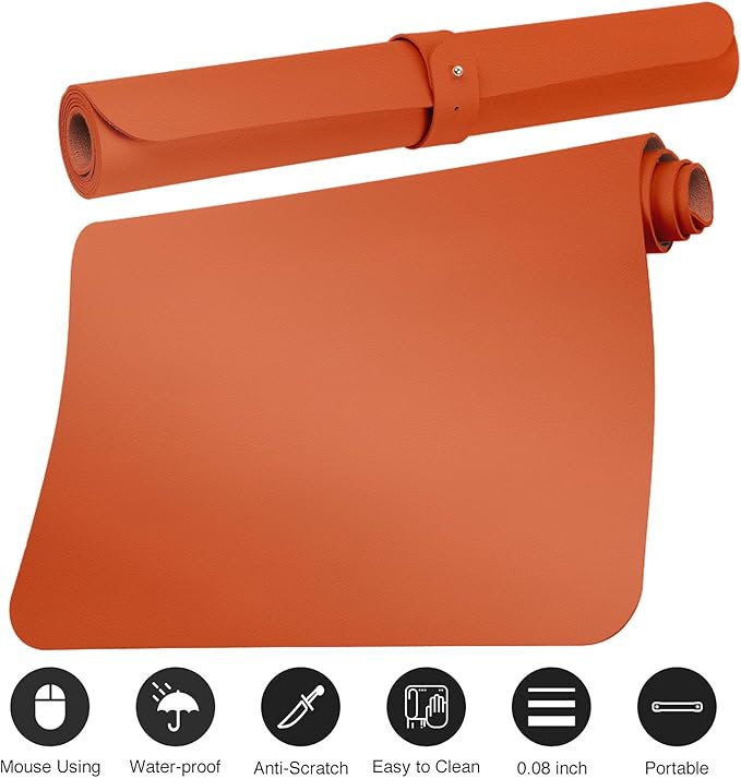 ‎Boutilon Leather Desk Pad 35"x 17" Non-Slip Mouse Pad,Office Desk Mat,Waterprooft PU Leather Desk Blotter,Desk Pad Protector,Desk Writing Pad for Home Office Decor (L-Orange H,35"x 17")