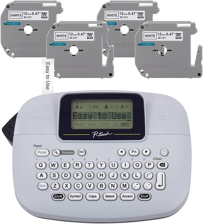 Brother PT-M95 P-Touch Monochrome Label Maker Bundle (4 Label Tapes Included),White
