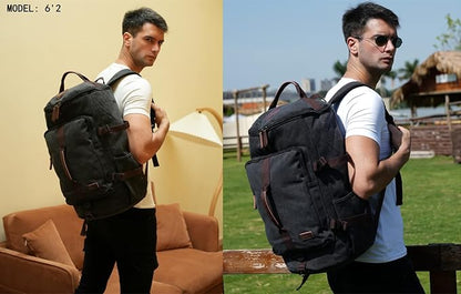 BAOSHA Canvas Weekender Travel Duffel Backpack Hybrid Hiking Rucksack Laptop Backpack for Outdoor Sports Gym HB-26(Black)