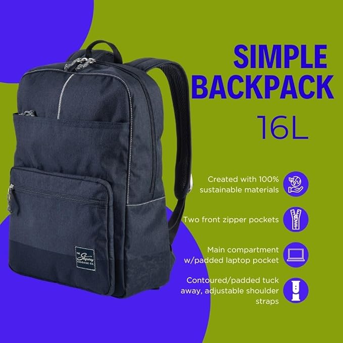 Skyway Luggage Rainier Simple Backpack, Eco-Friendly Made of 100% rPET Travel Laptop Bag for Women & Men, Flight Approved Carry On Bag, 16L, Tahoe Blue