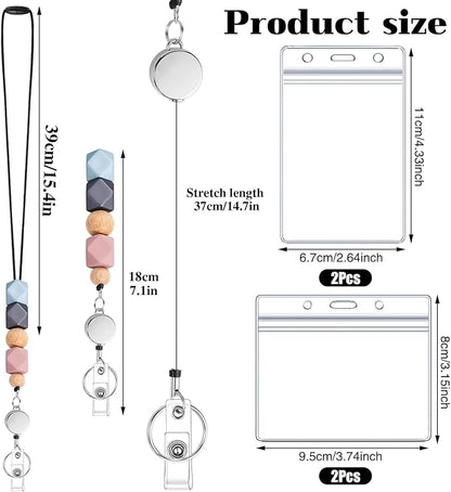 6 in 2 Set Retractable Lanyard for ID Badges, Teacher Lanyard with ID Holder Beaded Lanyards for Women Teacher Appreciation Gifts Office Gift for Coworkers
