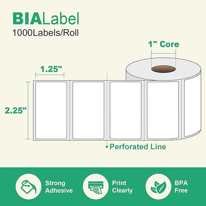 12 Rolls 2.25" X 1.25" Thermal Printer Labels, 1000/Roll - Direct Thermal Labels Compatible with Zebra & Rollo Printers
