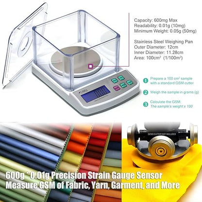 600 g x 0.01 g Digital Lab Scale, Piece Counting, Wind Shield, Stainless Steel Pan, Backlit LCD, AC Adapter, Multiple Weight Unit, Capacity: Max 600 g, Min 0.05 g (50 mg), Readability: 0.01 g (10 mg)