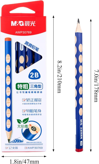 M&G 12 Pcs Triangular Hole Pencils for Kids, Triangular Pole with Grip Correction 2B Pencils, Graphite Wood Pencils with Smooth Writing for School, Office, Painting, Sketching, Weddings, Party