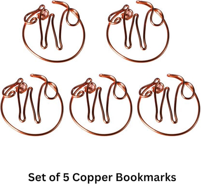 Personalized Initial Copper Bookmark, Set of 5, Handmade Copper Gift for Her, Him, Couple on Birthday, Wedding Anniversary, Alphabet Bookmark (W)