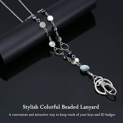 Lanyards for Keys ID Badges Women Beaded Lanyard Teacher Lanyard Necklace ID Card Key Holder Long Keychain Lanyard ID Holder Cute Bling Stainless Steel Chain Female Office Nurse Work Jewelry