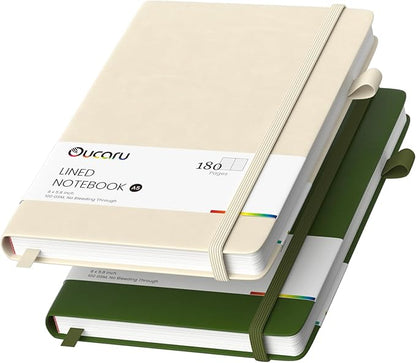 Lined Journal Notebook, 2 Pack, 180 Pages, A5 Journals for Writing, 100 GSM Thick Paper, Small Notebooks Daily Journal for Women Men Work, Business, School, Travel Supplies