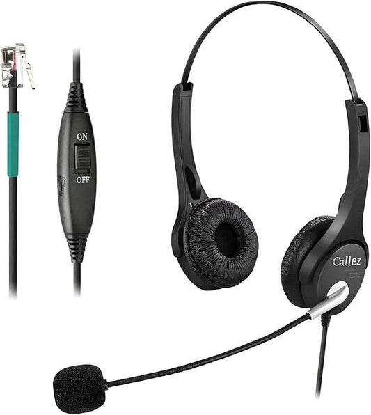 Callez RJ9 Office Phone Headset with Microphone Noise Cancelling, Telephone Headset Compatible with Landline Phones Polycom VVX411 311 410 500 400 300 301 310 501 401 201 601 250 Avaya Plantronics