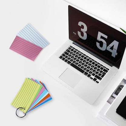 TFLFL Index Paper Cards 3x5 Inch, 300PCS Flash Cards with Rings, Thin Paper 8 Colors Ruled Index Cards, Assorted Lined Colored Flashcards, Study Card Note Cards Memo Pad for Office School