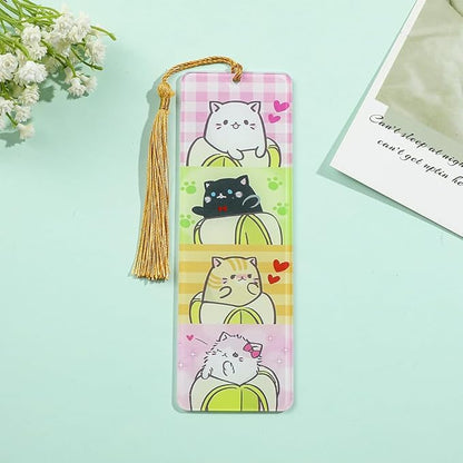 1pc Cute Pet Cat Tassel Bookmark - Acrylic Bookmarks for Book Lovers, Gifts for Teachers Students Reading Markers Ideal Gift for Back to School Season (SQ1025-Cat)