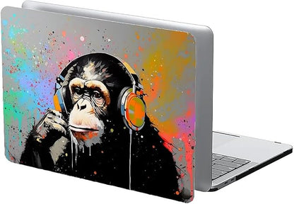 Compatible with MacBook Air 13.6 Inch Case 2024 2023 2022 Release Model A3113 M3 A2681 M2, Music Monkey with Headphone Hard Plastic Shell Cover Case