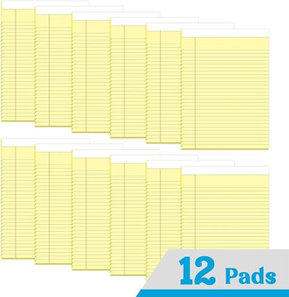 KAISA Legal Pads 5x8 inch Small Writing Pads Narrow Ruled Notepads School Office Home Note Pads, Canary 50 Sheets 12 Pads, WT-SCY50C