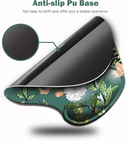 Dooke Ergonomic Mouse Pad with Wrist Support, Cute Mouse Pads with Non-Slip PU Base for Home Office Working Studying Easy Typing & Pain Relief Dark Green Floral