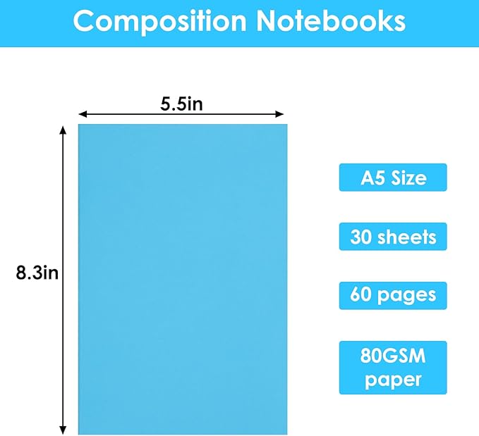 LABUK 24pcs A5 Journals Notebooks Bulk, 5.5x8.5in Lined Notebook Bulk, Colors Journal for Writing, Office, School 60 Pages