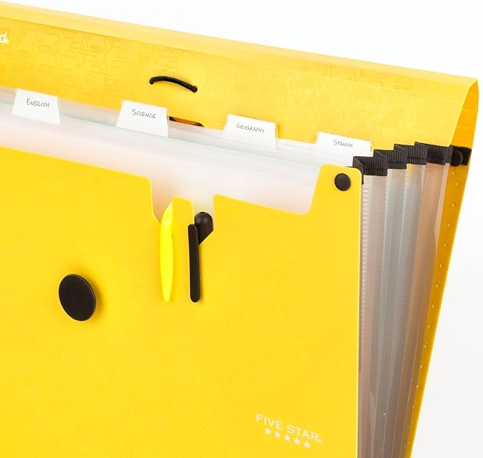 Five Star Expanding File Organizer, 6-Pocket Accordian File Organizer, Bungee Closure, Holds 11" x 8-1/2", Harvest Yellow (350100G-ECM)
