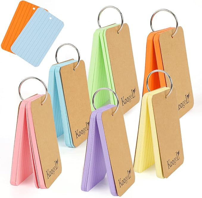 Koogel 300 Pcs Colored Index Cards, 3 x 5 Inch Study Notecards with Ring for School, Learning, Memory