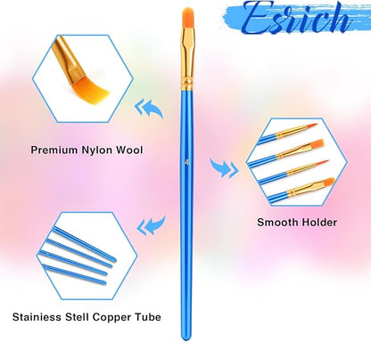 ESRICH Acrylic Paint Brushes Set, 20 Packs / 200 Pcs Nylon Hair Paint Brushes,Paint Brush Set Suitable for Oil,Watercolor,Rock Body Face Art, Kids Adult Perfect Art Painting Craft Paint Brush Kits.